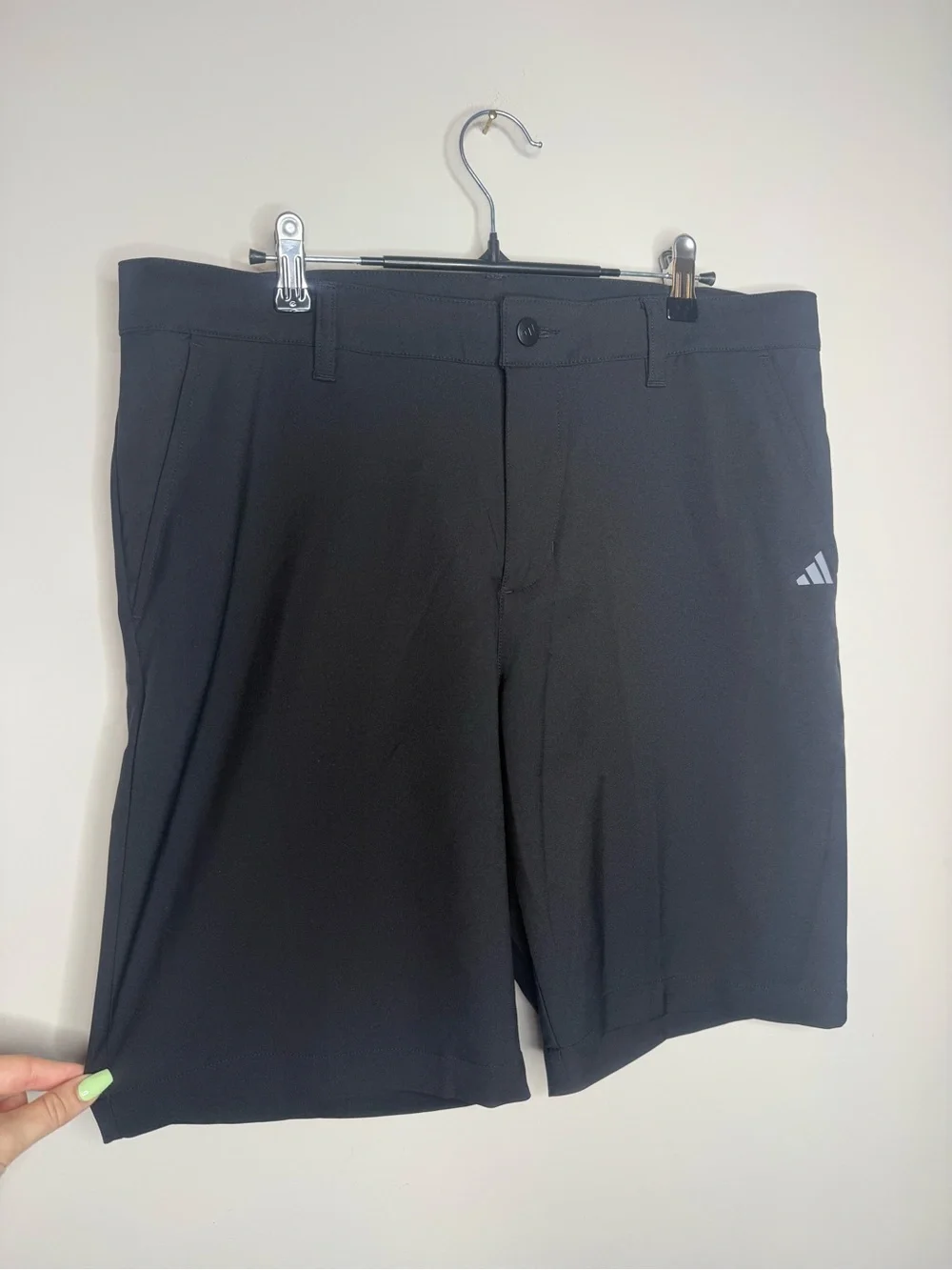adidas Black Men's Flat Front Golf Shorts with White Logo